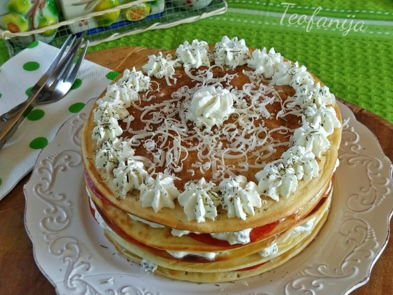 Солена торта од палачинки со ѕаѕики крем салата